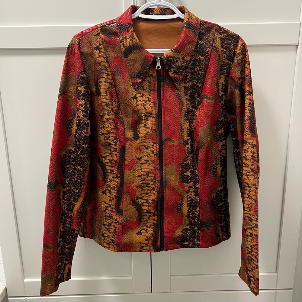 Vintage JENSATO Snakeskin Women's Orange/Red/Black Zipper Jacket Size Large